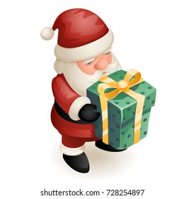 Gift Box Cute Isometric 3d Christmas Santa Claus Grandfather Frost New Year Cartoon Design Isolated Icon Template Vector Illustration