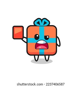 gift box cute mascot as referee giving a red card , cute style design for t shirt, sticker, logo element