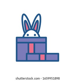 caja de regalo con icono de conejo sobre fondo blanco, diseño de colores y líneas, ilustración vectorial