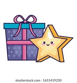 gift box with cute star kawaii style vector illustration design