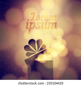 Gift box in the dark background golden bokeh. Vector illustration  for the holidays
