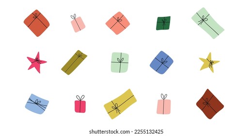 Gift Box with decoration. Holiday present in bright packaging decorated with bows. Vector illustration, great design for any purposes