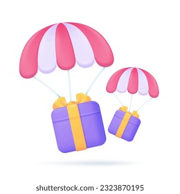 Gift box delivering special festive discounts to customers. 3D illustration.