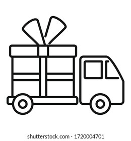 Gift box delivery icon. Outline gift box delivery vector icon for web design isolated on white background