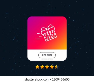 Gift box Delivery line icon. Present or Sale sign. Birthday Shopping symbol. Package in Gift Wrap. Web or internet line icon design. Rating stars. Just click button. Vector
