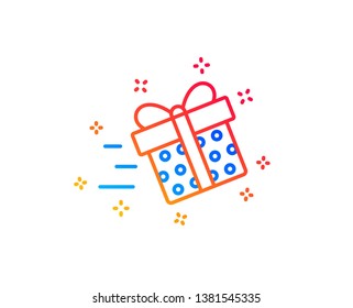 Gift box Delivery line icon. Present or Sale sign. Birthday Shopping symbol. Package in Gift Wrap. Gradient design elements. Linear present delivery icon. Random shapes. Vector