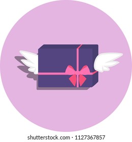 Gift box delivery , gift with wings, flat design, vector illustration 
