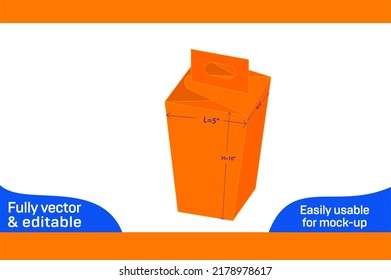 Gift box design with handle dieline template and 3D vector file