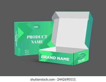 Gift box design, product box design and pizza box with multiple color and gray background vector eps mockup.