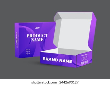 Gift box design, product box design and pizza box with multiple color and gray background vector eps mockup.