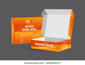 Gift box design, product box design and pizza box with multiple color and gray background vector eps mockup.