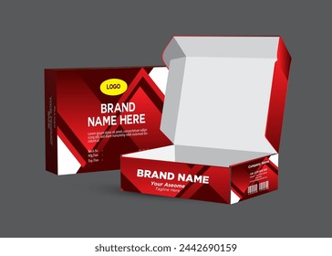 Gift box design, product box design and pizza box with multiple color and gray background vector eps mockup.