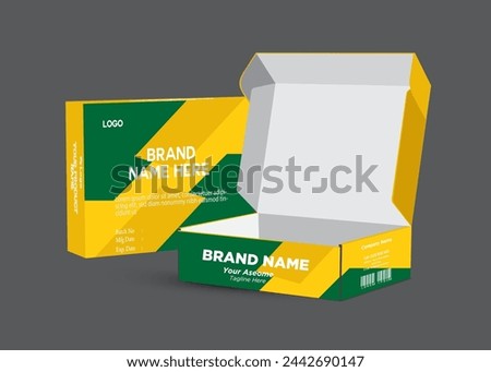 Gift box design, product box design and pizza box with multiple color and gray background vector eps mockup.