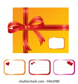 gift box and designation cards with hearts - vector illustration
