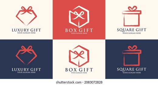 gift box diamond cube combined with brush stroke logo concept