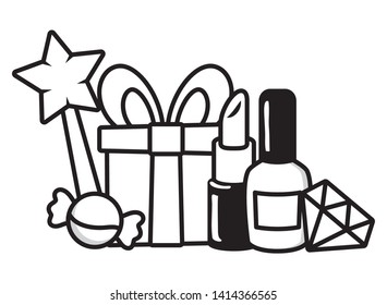 gift box diamond nail polish lipstick candy star pop art elements vector illustration