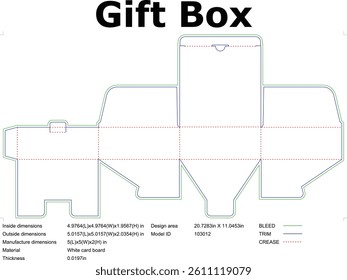 Gift Box Die Cut Template Flat Vector For Mockups Packaging Designs Cardboard Box Layout And Production