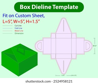 Geschenkbox Dieline Template L 5, W 5, H 1,5 Zoll. Bearbeitbare Vektordatei entwerfen