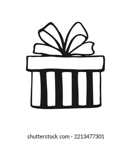 Caja de regalo con arcos diferentes. Ilustración vectorial dibujada a mano.