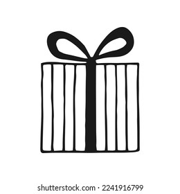 Gift box with different bows. Hand drawn vector illustration.