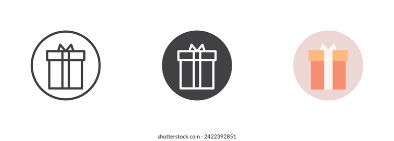 Gift box different style icon set. Line, glyph and filled outline colorful version, outline and filled vector sign. Symbol, logo illustration. Vector graphics