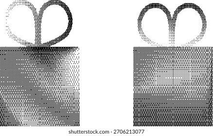 Pixel de pontilhamento de caixa de presente texturizado para cartões de saudação, cartazes. Decoração de férias. Ilustração vetorial.