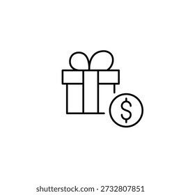Gift box and dollar. Pixel perfect, editable stroke vector icon