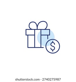 Gift box and dollar. Pixel perfect, editable stroke vector icon