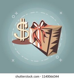 gift box dollar sing retro shopping style