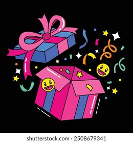 Gift box doodle illustration. Hand drawn party element