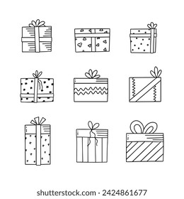 Gift box doodle line vector illustration