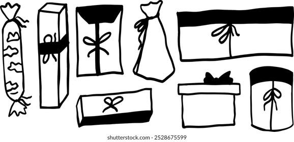 Gift Box Doodle Set | Minimalist Two Color Black and White Vector Illustration