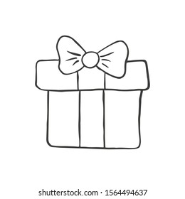 Gift box in doodle sketch style. Vector illustration.
