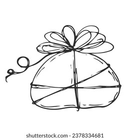 Gift box doodle sketch. Wedding, birthday, black Friday concept. Wrapped box for Boxing, New year, Christmas idea. Design of Valentine or anniversary day online store, shopping concept.