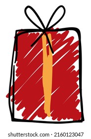 Geschenkbox im Doodle-Stil, gefärbt mit rotem und gelbem Filzstift.