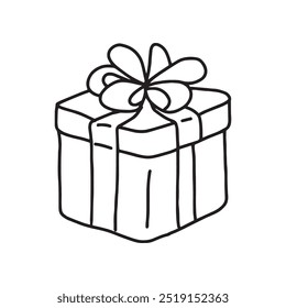 
Gift box in doodle style, simple. Vector, isolated, on a white background