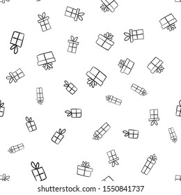 Gift box doodles seamless pattern. Christmas present background texture.