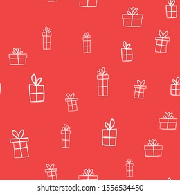 Gift box doodles seamless pattern. Christmas present background texture.