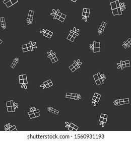 Gift box doodles seamless pattern. Christmas present background texture.