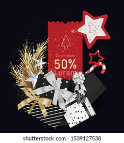 Gift box elements for promotion banner artwork greeting cards xmas symbol party winter holidays and Christmas or black friday holidays Isolated background