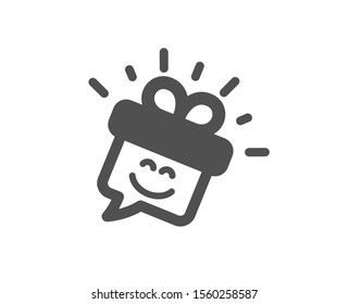 Gift box emoticon sign. Smile icon. Speech bubble symbol. Classic flat style. Simple smile icon. Vector