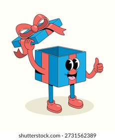 Geschenkbox leer Folie groovy Cartoon Illustration