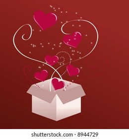 Gift Box exploding hearts - Vector
