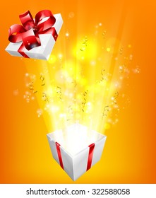 Gift box explosion concept for an exciting birthday, Christmas or other gift or present.