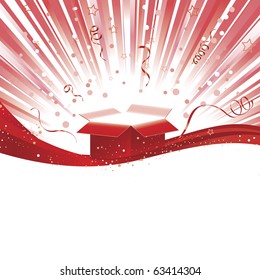 Gift box explosion of light in vivid reds