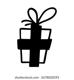 Gift box. Festive icon. Doodle Christmas vector illustration on white background