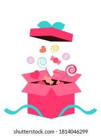 Gift box filled with candy, a vector graphics