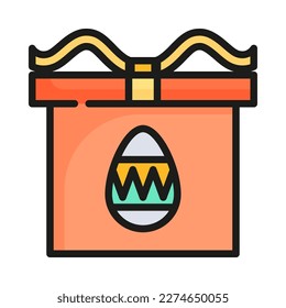 Gift box filled outline icon. Easter gift boxes with ribbon bow. Vector Illustration.