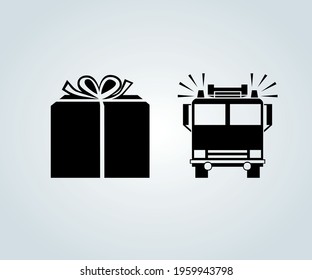 gift box and fire truck  vector illustration.