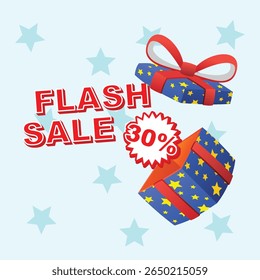 Gift Box Flash Sale Promotion Present with Bright Colorful Wrapper Cartoon Vector